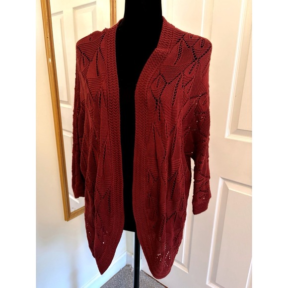 Forever 21 Sweaters - Forever 21 Burgundy Open Front Long Sleeve Sweater Cardigan Size Large Trendy